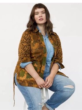 Anthropologie Pilcro Camo Leopard Utility Jacket Tie Waist Size 1X